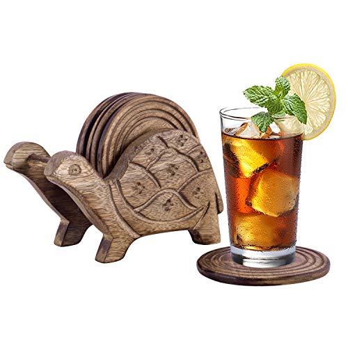 Divit Coasters 6er -Set handgefertigter Getränke-Untersetzer aus Holz: umweltfreundlich, saugfähig, mit antiker Optik. (Tortoise) von Divit Coasters