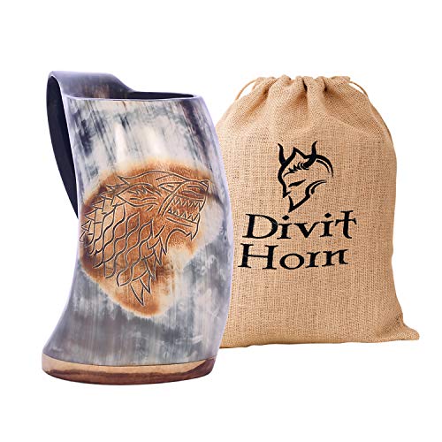 Divit Authentisches Wikingerhorn Bierkrug | Authentisches mittelalterliches Biertrinkhorn | Leinen-Geschenkbeutel inklusive | 700 ml (24 oz) Fassungsvermögen. von Divit Horn