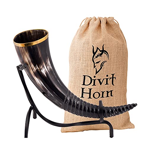 Divit Wikinger Trinkhorn aus echtem Ochs-Horn (Swirl Carved, Polished) von Divit Horn