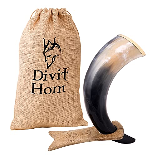 Divit Wikinger Trinkhorn aus echtem Ochs-Horn (Wooden, Mjolnir, Polished) von Divit Horn