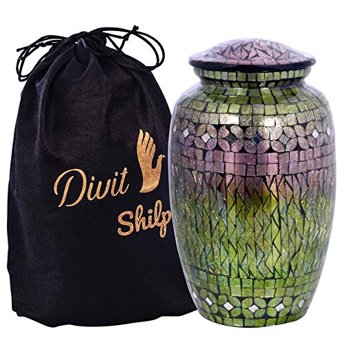Divit Shilp Einäscherungsurne für menschliche Asche mit Samt Beutel, für Erwachsene bis 100 kg. (Mix Color Mosaic, Adult) von Divit Shilp