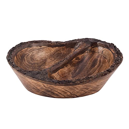 Divit Shilp Naturholzschale, Servierschüssel für Salat, Gemüse und Früchte, große, Tiefe Schale für Familie und Feiern. (Bark Edge Wavy Divided Bowl) von Divit Shilp