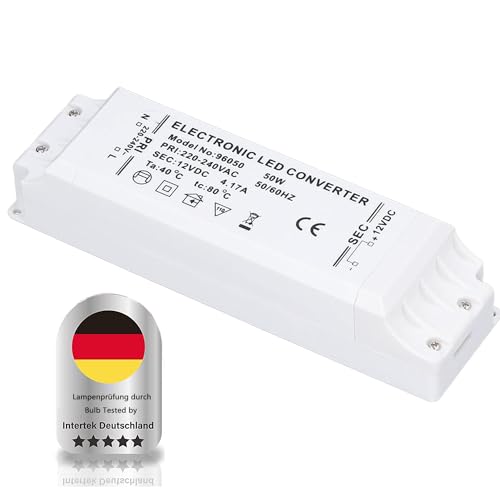Wenscha LED Transformator 1-50W 230V→12V DC, Schaltnetzteil für G4/MR16/GU5.3 LED Spots & Streifen, 4.2A Niedervolttrafo flimmerfrei (ohne Dimmfunktion) von Dix-Rainbow