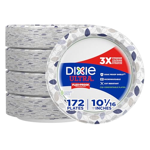 Glattol Dixie Ultra Pappteller, 26,7 cm, bedruckte Einwegteller, 172 Stück (4 Packungen mit 43 Tellern), Verpackung und Design können variieren von Dixie