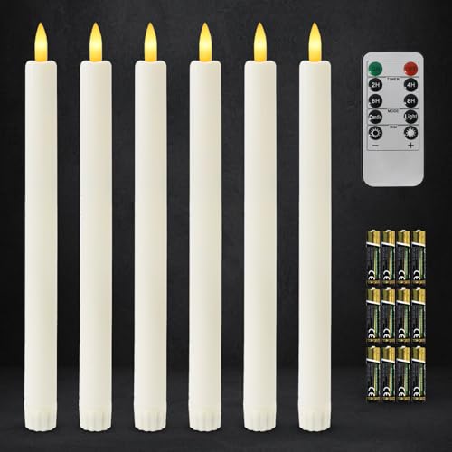 Dixmas Flammenlose Led Stabkerzen mit Fernbedienung und Batterien, Leuchterkerzen Tafelkerzen mit Timerfunktion, batteriebetriebene LED Kerzen, 6 Stück, Warmer, für Weihnachtsdeko von Dixmas