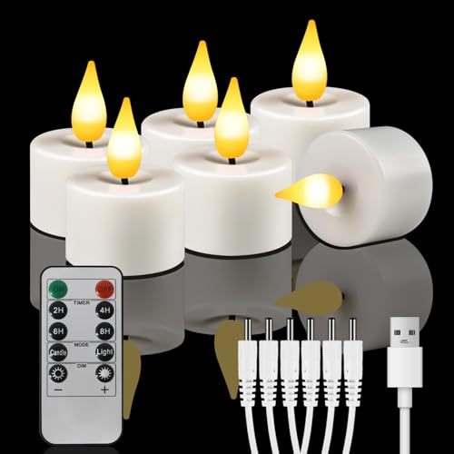 Dixmas Wiederaufladbar LED Teelichter mit fernbedienung 6 Stück, Flammenlose LED Kerzen mit Timer, USB Elektrische Aufladbare Kerzen für Hochzeiten Partys Weihnachten Heimdekoration von Dixmas