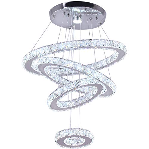 diisunbihuo LED Kristall Kronleuchter Hängelampe Deckenleuchte Moderne Kristall Pendelleuchte Einstellbare Vier Ringe Kaltweiß Lüster (60W Kaltes Weiß) von diisunbihuo
