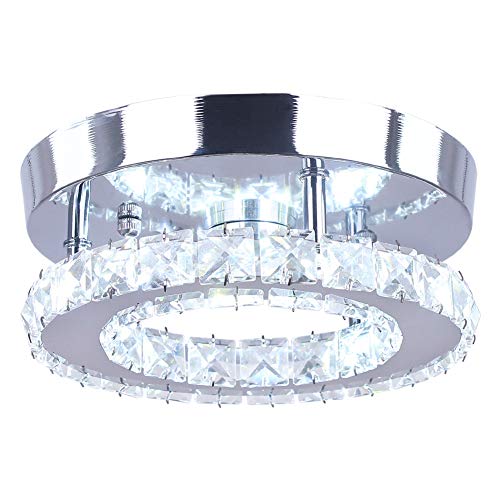 Dixun Mini Kristall Kronleuchter Große Kristall Deckenlampe Runde LED Pendelleuchte für Flur Treppe (kühl weiß) (Round Cool White) von Dixun