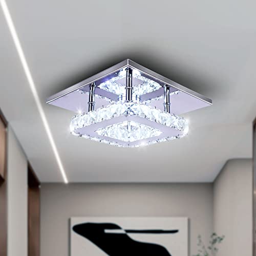 Dixun Mini Kristall Kronleuchter Kristall Deckenlampe Runde LED Pendelleuchte für Flur Treppe (kühl weiß) (Quadratisch Kühl weiß) von Dixun