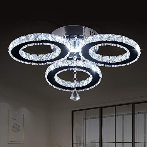 LED-Kristall-Pendelleuchte, 33 x 8,9 cm, 3 Ringe, Kristall-Kronleuchter, bündig montiert, Beleuchtung für Schlafzimmer, Hobby, Wohnzimmer (kaltweiß) von Dixun