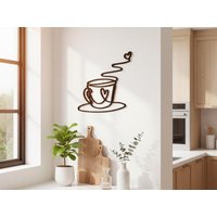 Line Art Kaffeetasse Aus Holz - Wanddeko Für Küche & Kaffee-Ecke von DiyStudioKraft
