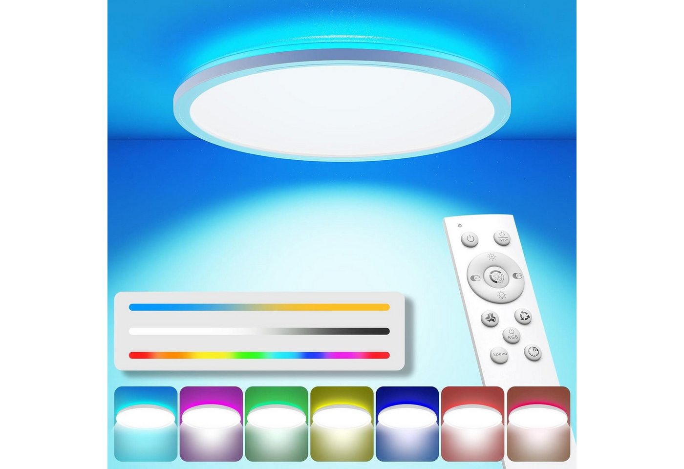 Diyarts LED Deckenleuchte, 4 Modi, LED fest integriert, Farbwechsel, Neutralweiß, mit Fernbedienung, 7 Farben, Speicherfunktion, Nachtlicht, 3000K-6500K von Diyarts