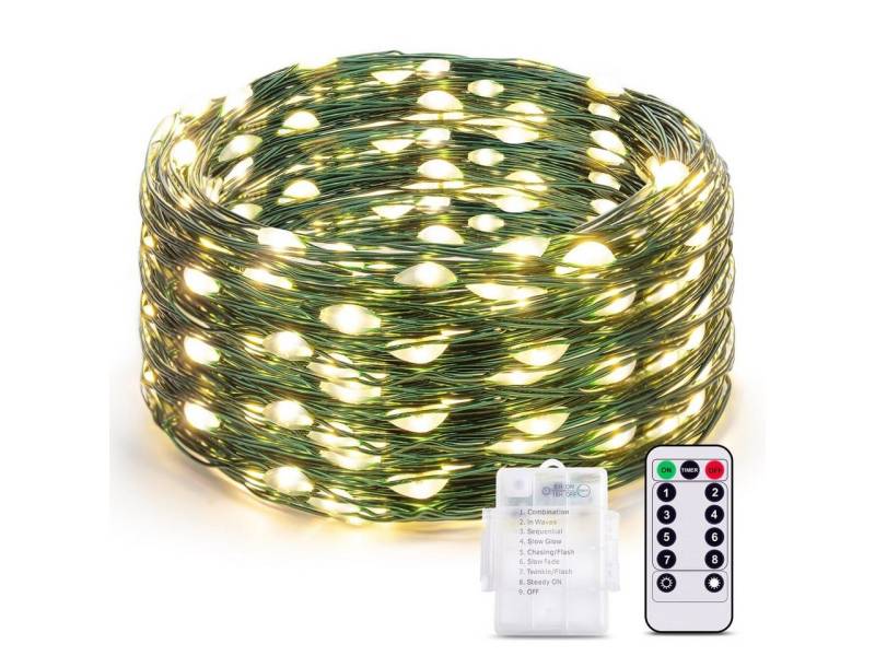 Diyarts LED-Lichterkette, 10M 100LED Wasserdicht 8 Modi Kupferdraht Fernbedienung & Timer von Diyarts