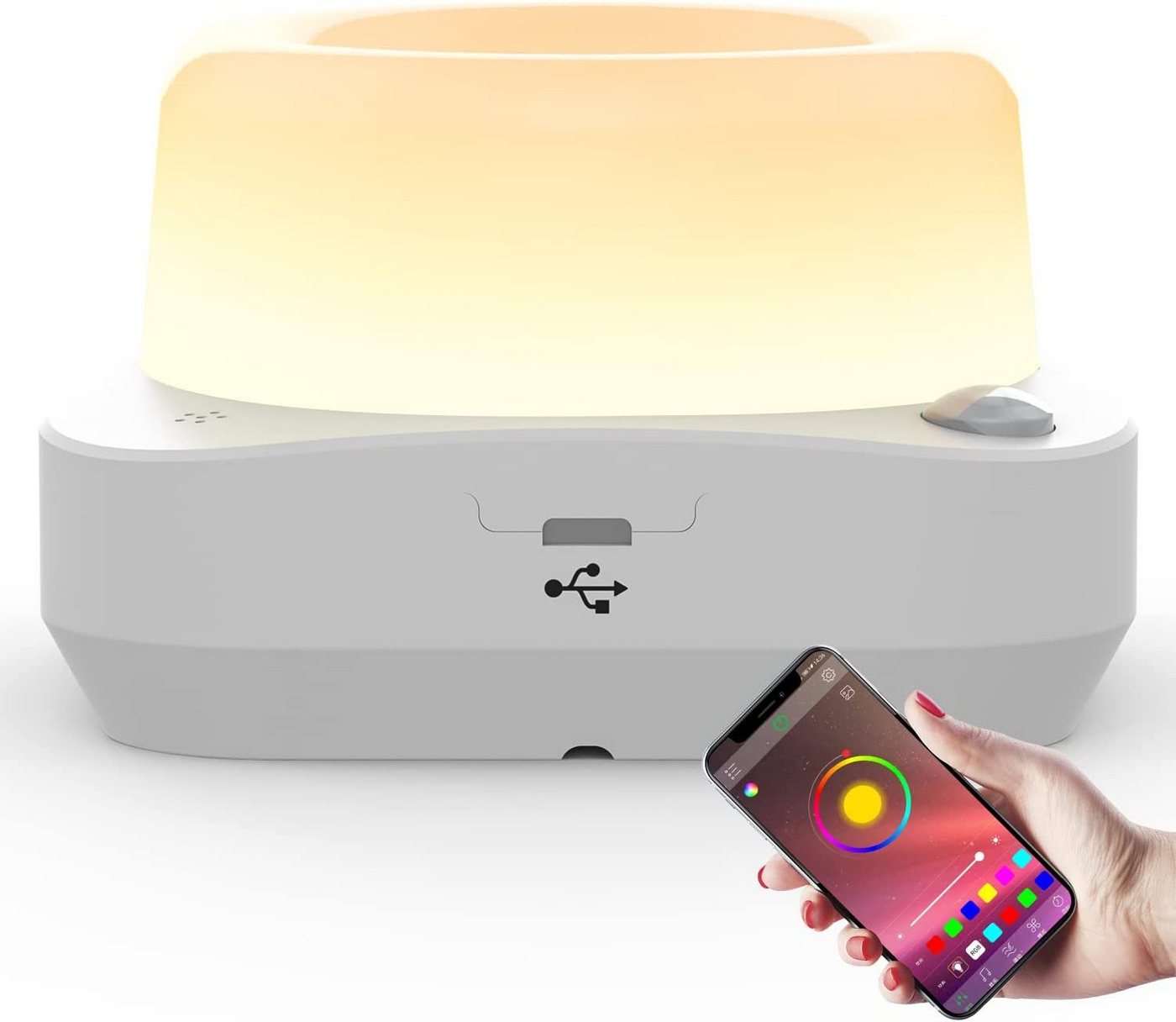 Diyarts LED Nachtlicht, LED fest integriert, Farbwechsel, App-Steuerung mit Timer, stufenlos dimmbar, USB aufladbar von Diyarts