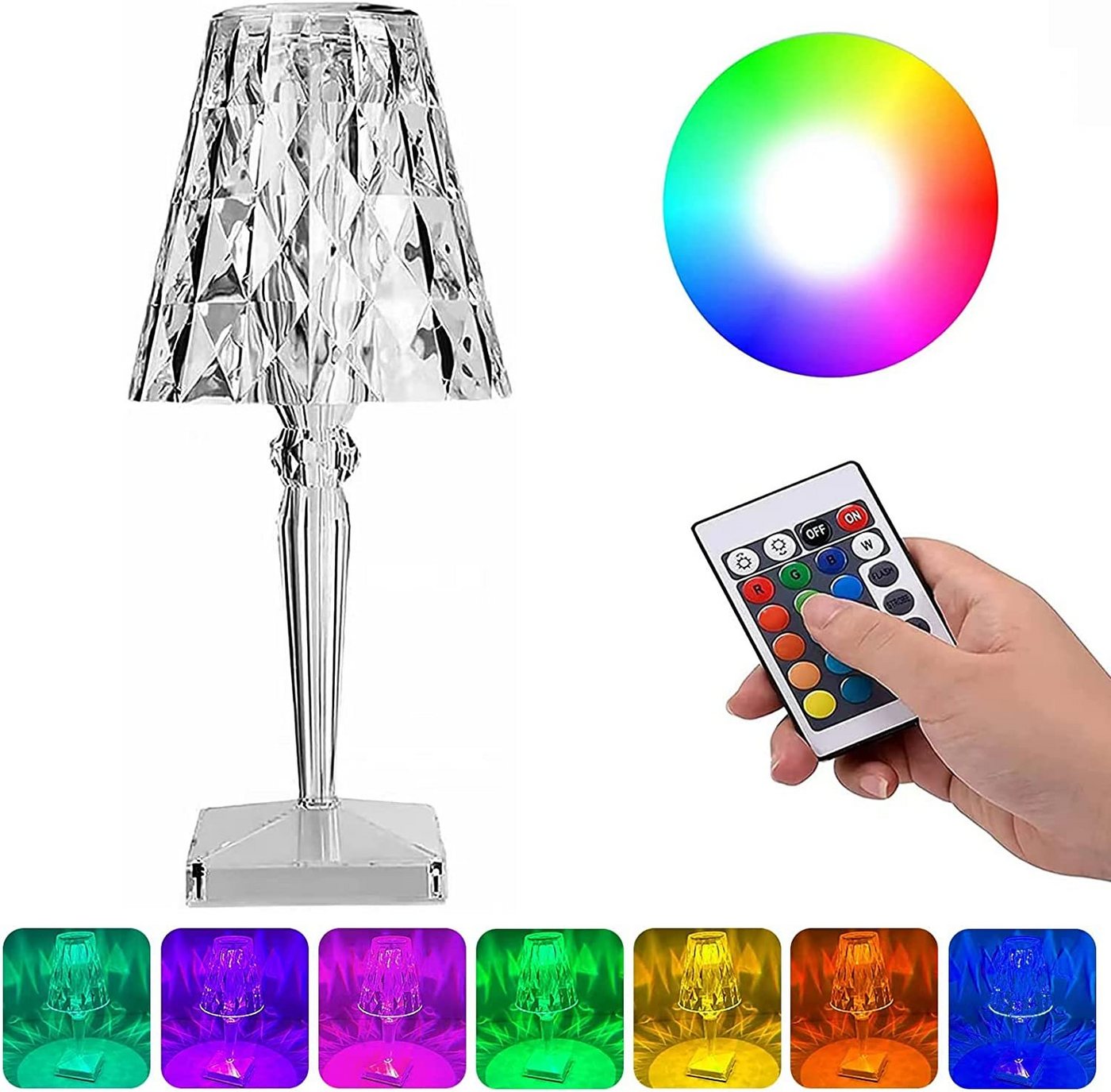 Diyarts LED Nachttischlampe, Farbwechsler, mit Fernbedienung, 16 Farbmodi, USB-C Aufladung, RGB Farbwechsel, Dimmbar von Diyarts