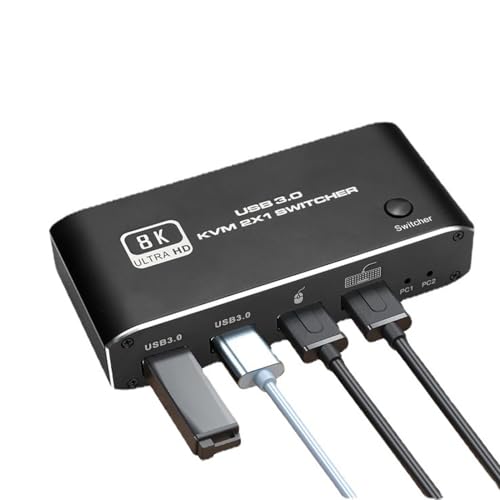 Diyeeni USB3.0 HDMI KVM Switcher 1 Monitore 2 Computer, 8K@60Hz KVM -Switches für 2 Computer -Sharing -Bildschirm, Tastaturmaus, Festplatten und Drucker, Support VRR, HDR, HDR von Diyeeni