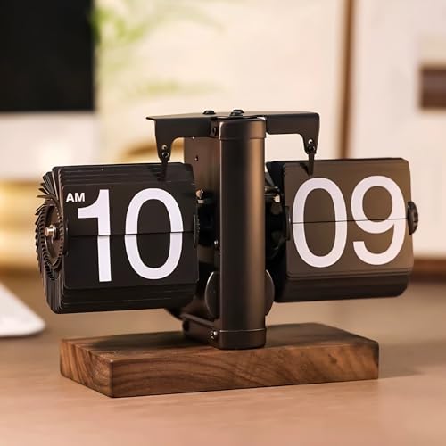 Retro-Flip-Down-Uhr, Digitale Mechanische Flip Down Uhre, Flip-Schreibtischuhr mit Internem Zahnradbetrieb, Leicht Ablesbare, Batteriebetriebene Uhr für die Heimbüro-Dekoration von Diyeeni