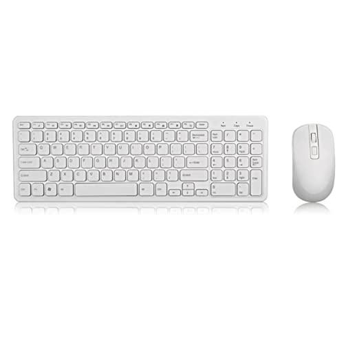 Wireless Tastatur und Maus Combo, Ultraslim Batterie Betriebene US Layout Keyboard mit 96 Tasten und 12 FN Keys, Kabellose Maus mit USB Nano Empfänger, Reichweite 10m(Weiß) von Diyeeni