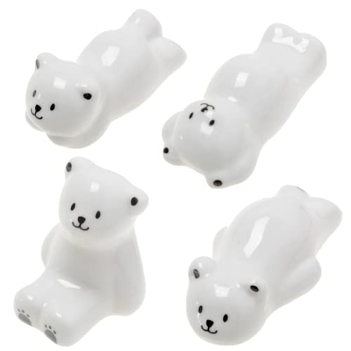 4 Stück weißer Bär Essstäbchenhalter Keramik Eisbär Essstäbchen Kissen Ablage Niedlich Porzellan Cartoon Tier Geschirr Rack Ständer für Löffel Gabel Messerbürste Home Kitchen Tischdekoration von diyfixlcd