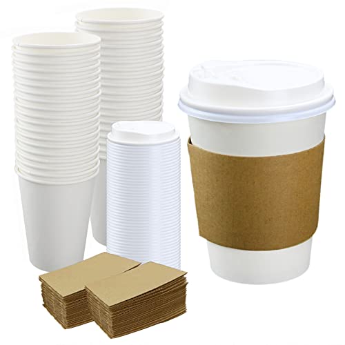 Einweg-Kaffeetassen mit Deckel, 340 ml, 20 Stück weiße Papier-Kaffeetassen mit Deckel, Trinkbecher für Wasser, Kaffee oder Tee (50 Stück) von Diyfixlcd
