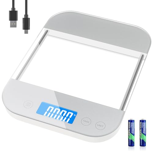 Diyife 15kg Küchenwaage Digital,[Aufgerüstet] Haushaltswaage mit Wasserdichte Durchsichtig Glas Panel, Sensor-Touch, Typ-C Aufladen, inkl. Batterien, für Mahlzeit Vorbereitung, Backen und Kochen von Diyife