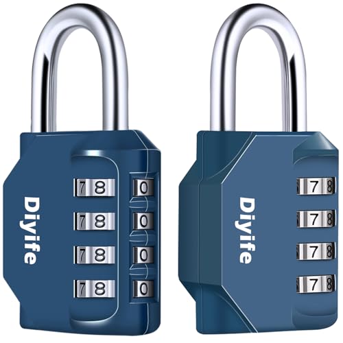 Diyife 2 Stück Combination Lock 4 Stellig Zahlenschloss, Wasserdicht Vorhängeschloss Robust und Sehr Stabil für Gartentore, Garagen, Zäune - 2 Pack Dunkelblau von Diyife