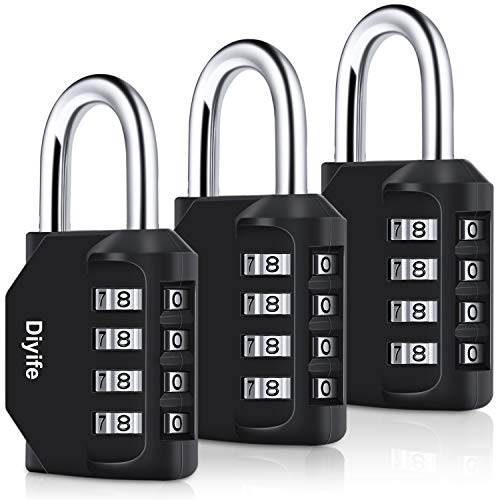 Diyife® 3 Stück 4-Stelliges Zahlenschloss, Vorhängeschloss, Kombinationsschloss, Wetterfestes Metall & Plated Steel Combination Lock für Schule, Gym Locker, Hasp Cabinet & Storage, Garage, Gatter von Diyife