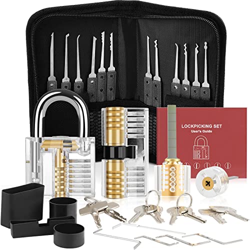Diyife 36 Stück Lockpicking Set, [Schwierigkeit Upgrade] Dietrich Set mit 4 Transparente Schlösser und 4 Schwarze Verschlusshülsen, Handbuch für Anfänger und Professionelle Schlosser - Schwarz von Diyife