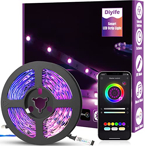 Diyife 6M LED Strip [App Smart Steuerung], RGB LED Streifen Bluetooth-Verbindung, USB-Schnittstelle Lichterkette Band, Musik/Sprachsynchronisation Farbe Ändern DIY Fernseher, Sofa, Vorhang von Diyife