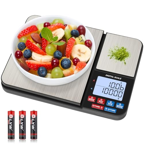 Diyife Küchenwaage mit 2 Plattformen 10kg/1g & 500g/0.01g, Doppelfunktion Digitale Küchen Feinwaage mit 7 Einheiten, Tara, PCS, Auto-Off, für Küche, Schmuck, Backen, Kochen, Inklusive Batterien von Diyife