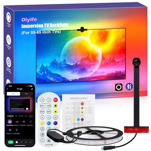 TV LED Strip,[AR Farbe Sync] 4M 120 LEDs TV Hintergrundbeleuchtung Auto Farbe Musik Sync, RGB Smart IC TV Backlight, Remote & Bluetooth App Control, für 55-65 Zoll Fernseher und PC Deko von Diyife