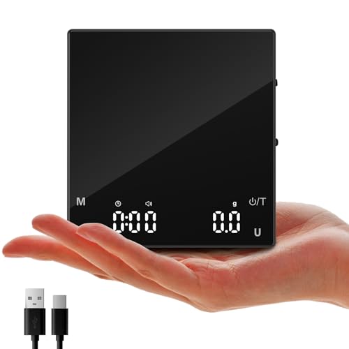 Wiederaufladbare Mini Kaffeewaage mit Timer, Tragbare Coffee Scale, Home Espresso Waage, Präzisionswaage 3KG Digitale Küchenwaage mit Automatischer Zeitmessung, Touch-Bedienung von Diyife