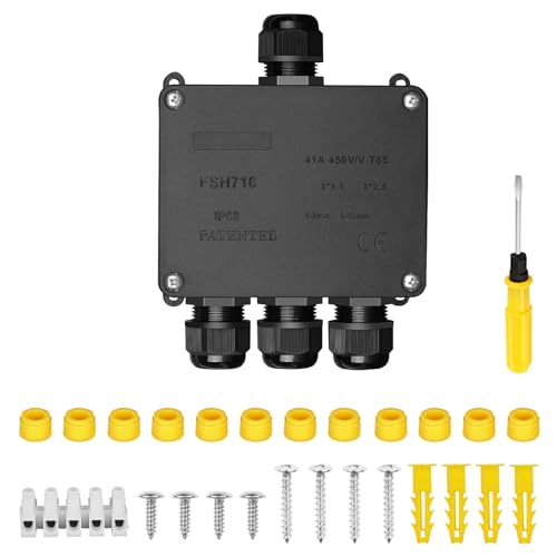 Abzweigdose Wasserdicht IP68, 4 Wege Verteilerdose Außen, Outdoor Aufputz Kabelverbinder,Verbindungsdose Aussen,Erdkabel Klemmdose Anschlussbox, Drahtverbinder für Ø4-14mm Kabeldurchmesser,Schwarz von Diymoll