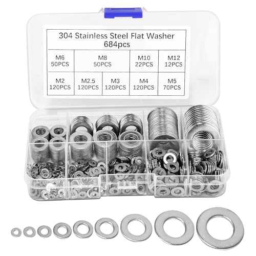 Flache Unterlegscheiben Set Edelstahl 684 Stück mit Sortimentskasten Insgesamt 9 Verschiedene Größen M2 M2.5 M3 M4 M5 M6 M8 M10 M12 Flach Sicherungsscheiben Karosseriescheiben für Schrauben Muttern Flache Unterlegscheiben Set Edelstahl 684 Stück mit Sortimentskasten Insgesamt 9 Verschiedene Größen M2 M2.5 M3 M4 M5 M6 M8 M10 M12 Flach Sicherungsscheiben Karosseriescheiben für Schrauben Muttern von Diymoll