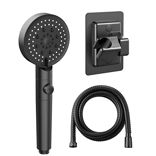 Diyxisk 5 Modi Duschkopf Set,Shower Head mit Schlauch und Halterung,Wassersparend,DruckerhöHend mit Filte Stoppfunktion (Schwarz) von Diyxisk