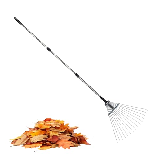 Djowyh Gartenrechen - 15-Zinkiger Handrechen Für Rasen,Rostfreie Ergonomische Reinigungs Utensilien, Multifunktionale Gartenwerkzeuge Zum Bodenebnen Jäten Reinigen von Djowyh