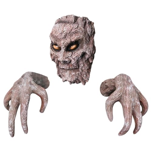 Djowyh Gruselige Baumgesicht Deko - Skulptur Deko Für Halloween | 3D Realistische Kunstharz-Kunst Exquisite für Garten und Party für die Verwendung auf Wiese Hof Einfahrt Terrasse und von Djowyh