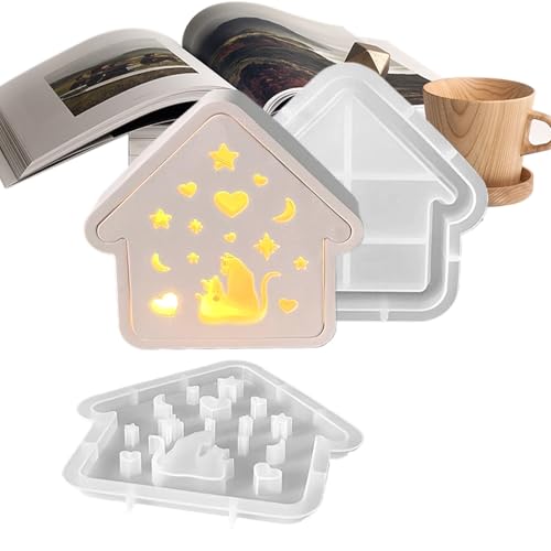 Djowyh Home Silikonschablone,Katzenhausform Kerzen Silikon Form | Deko Kreatives Bastelzubehör Für Weihnachten Garten Halloween Wohnzimmer Kinderzimmer Schreibtisch Schule von Djowyh