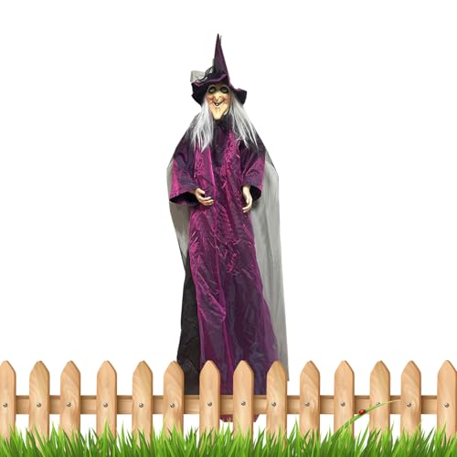 Halloween-Hexe Zum Aufhängen, Stimmenaktivierung, Hängende Sprechende Mit Leuchtenden Augen, Induktion, Horror Hexe, Halloween-Stützen von Djowyh