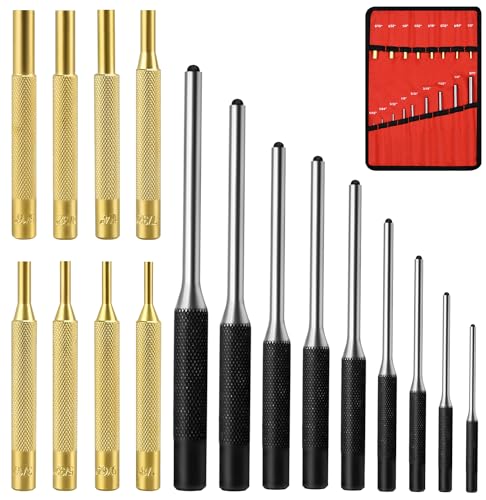 DkOvn Rollenstifttreiber-Set, 18-teilig, zum Entfernen von Stanzen, Reparaturwerkzeuge, einschließlich Messing-Stifttreiber, Stahl-Splinttreiber mit Aufbewahrungstasche (Messing + Stahl-Pinttreiber) von DkOvn