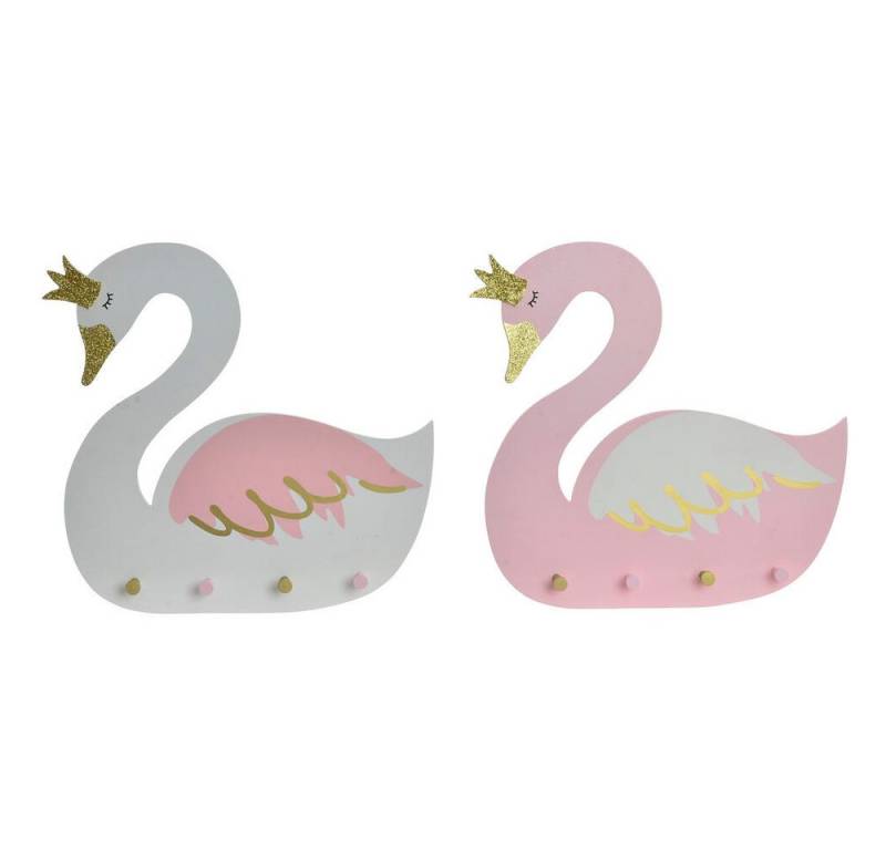 DKD Home Decor Garderobe Wandgarderobe Kleiderhaken Holz Weiß Hellrosa Schwan 40 x 4 x 385 cm 2 von Dkd Home Decor