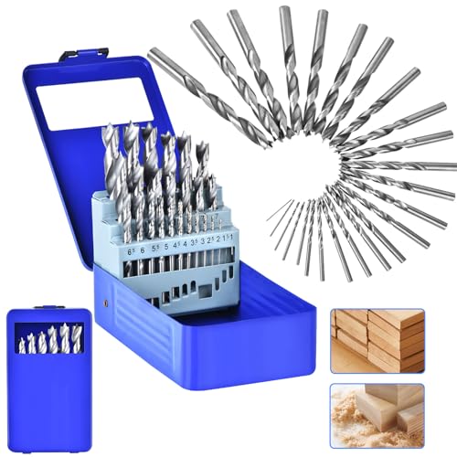 Holzbohrer Set 1-13mm HSS Stahlbohrer 25tlg Dreispitz Holzspiralbohrer Mit Metallbox für Holz Gerader Rundschank Doppelflute Holzspiralbohrer Twister Drill Bit Metallbohrer Profi HSS-G Bohrer Set von DkevEu