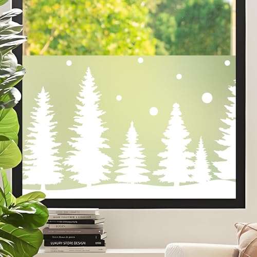 DKTIE Fensterfolie Blickdicht Sichtschutzfolie Fenster Milchglasfolie Waldmuster Statisch Haftend Anti-UV Kein Kleber Wiederverwendbar Geeignet für Wohnzimmer, Schlafzimmer (04, 44,5 x 200 cm) von Dktie