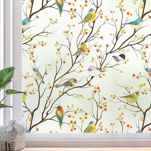 dktie Dekorfolie Glasmalerei Fensterfolie Selbsthaftend Milchglasfolie Statisch Haftend Vogel Fensteraufkleber Anti-UV Folie für Raumdekor, Badezimmer, Kinderzimmer, Schlafzimmer (Weiß, 90 x 200 cm) von Dktie