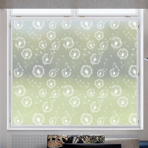 dktie Fensterfolie Blickdicht Fenster Sichtschutzfolie Milchglasfolie Löwenzahn Muster Statische Aufkleber ohne Klebstoff Wiederverwendbar Geeignet für Wohnzimmer, Schlafzimmer, Küche 44.5x200cm (02) von Dktie