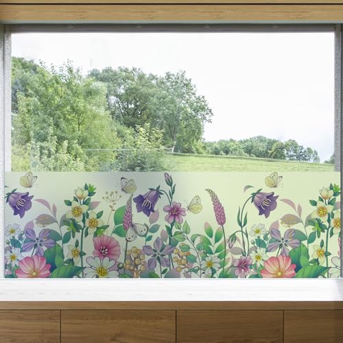 dktie Fensterfolie Blickdicht Sichtschutzfolie Fenster Milchglasfolie Fensterfolie Bunt Statisch Haftend Anti-UV Kein Kleber Wiederverwendbar Geeignet für Wohnzimmer, Schlafzimmer (05, 44.5x200cm) von Dktie