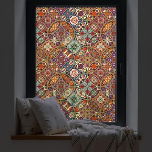 dktie Fensterfolie Blickdicht Sichtschutzfolie Milchglasfolie Dekorfolie Glasmalerei Fensterfolie Kreismuster Statische Aufkleber ohne Klebstoff Wiederverwendbar (01, 90X200CM) von Dktie