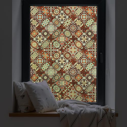 dktie Fensterfolie Blickdicht Sichtschutzfolie Milchglasfolie Dekorfolie Glasmalerei Fensterfolie Kreismuster Statische Aufkleber ohne Klebstoff Wiederverwendbar (02, 90X200CM) von Dktie