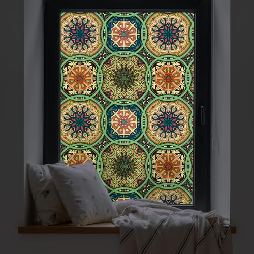 dktie Fensterfolie Blickdicht Sichtschutzfolie Milchglasfolie Dekorfolie Glasmalerei Fensterfolie Kreismuster Statische Aufkleber ohne Klebstoff Wiederverwendbar (03, 90X200CM) von Dktie