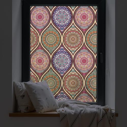 dktie Fensterfolie Blickdicht Sichtschutzfolie Milchglasfolie Dekorfolie Glasmalerei Fensterfolie Kreismuster Statische Aufkleber ohne Klebstoff Wiederverwendbar (04, 90X200CM) von Dktie